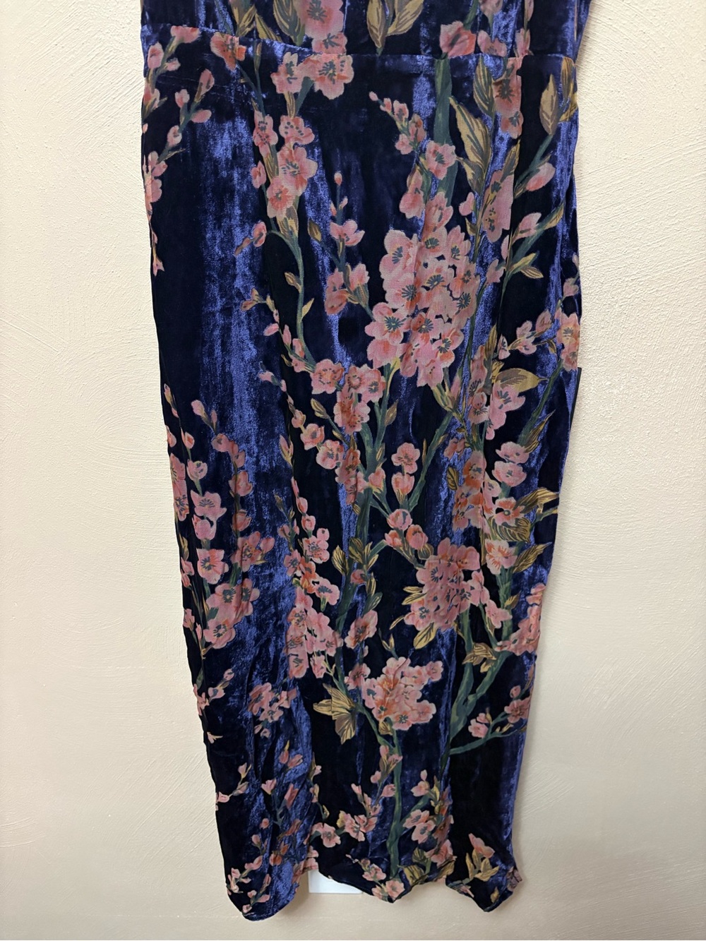 Lulus Romantic Stunner Navy Blue Floral Burnout Velvet Lace-Up Dress Medium NWT - Picture 7 of 14